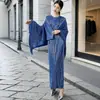 Venda explosiva transfronteiriça vestido Miyake de alta qualidade com franjas, colete sem mangas, saia longa reta, vestido formal feminino