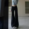 Jeans Boca de Sino Preto Estilo High Street Americano para Mulheres, Venda Quente de Verão, Cintura Alta, Emagrecimento e Alongamento, Design Solto, Calça de Barra Reta