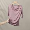 Camiseta de Manga Corta de Seda de Morera Bohang para Mujer 2026 Verano Nueva Ajustada Moderna Popular Top Camiseta Plisada