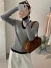 Suéter Tricotado Feminino da Moda Retrô Falso Duas Peças, Outono e Inverno Gola U Sexy Bloco de Cores Camiseta Básica Top Estilo Coreano