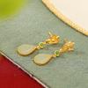 Pendientes Yuebao de plata de ley S925 con jaspe hetiano chapado en oro y mariposas retro, estilo nacional, huecos.