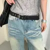 Cinto Patchwork Rebites Estilo Y2K Retrô para Mulheres, Estilo de Nicho, Acessório de Cinto Moderno e Emagrecedor para Decorar a Cintura com Jeans