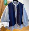 Colete elegante e camisa xadrez falso duas peças feminina novo outono 2026 solto casual fashionável top em camadas