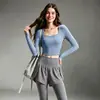 Conjunto Profissional de Fitness e Yoga para Mulheres, Gola Quadrada, Cropped, Manga Longa, Falso Conjunto de Duas Peças, Conjunto de Duas Peças para Treino de Corrida para Mulheres, Outono