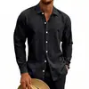 2026 Amazon Transfronterizo Verano Americano Nuevo Estilo Playa Hawaiana Lino Simple Casual Camisa de Manga Larga para Hombre