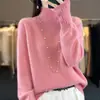 Suéter de cuello alto de lana, top grueso de punto casual holgado, nueva camiseta básica versátil de celebridad para otoño e invierno para mujer