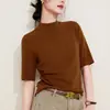 Camiseta de Mujer [Tencel Modal Lenzing] de Cuello Medio, Top de Manga Tres Cuartos Ajustado, Camiseta Base para Otoño