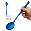 Cuchara de acero inoxidable para uso doméstico, cuchara sopera grande para plato principal de adulto de mango largo estilo coreano, linda cuchara para comer para niños
