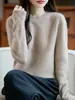 Nuevo Suéter de Invierno 2025 para Mujer, Cuello Redondo, Lana Pura, Color Sólido, Engrosado, Tejido de Piña, Suéter Básico de Punto Interior para Mujer