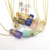 Colgante de botella de perfume de amatista natural europea y americana, cadena para la clavícula, aromaterapia, acero inoxidable bañado en oro de 18 quilates, collar, venta al por mayor transfronteriza