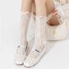 Calcetines de Ballet Finamente Tejidos con Pelo, Delgados, Transpirables, de Encaje Hueco, Color Negro y Blanco con Lazo, Sin Talón, Rectos para Mujer, de Verano