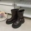 Textura de Couro~Botas Emagrecedoras que Aumentam a Altura Femininas Verão Novo Estilo Pessoas Baixas Sola Grossa Salto Bloco Botas Martin Botas de Salto Alto Femininas