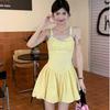 Vestido Amarillo de Tirantes Finos para Mujer, Verano 2026, Nuevo Estilo Japonés, Rejuvenecedor, Decoración de Lazo, Vestido sin Mangas de Corte A, Dulce