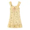 Vestido de Verano Nuevo Estilo Retro Francés Diseño de Nicho Encaje Empalmado Cuadros Florales de Limón Mangas Volantes