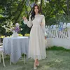 Vestido Elegante de Lujo Ligero de Moda con Bordados de Manga Larga en Color Sólido Blanco Crudo, Modelo Nuevo 2026