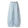 Pantalones de chándal anchos para mujer estilo americano minimalista con bordado de letras, adecuados para bailar y deportes, holgados y versátiles, con caída fluida y dobladillo curvo, pantalones largos casuales