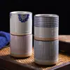 Caneca de Cerâmica Estilo Japonês Transfronteiriça Hotel Restaurante Caneca de Chá Criativa Listrada Pintada à Mão Caneca para Sushi Caneca de Água Comercial