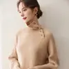 Suéter Retro de Punto Trenzado Cálido de Lana para Mujer, Cuello Alto Grueso Estilo Perezoso, Asimétrico, Botones de Madera