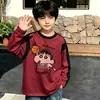 Camiseta de manga larga de algodón puro para niños, moda de primavera y otoño, capa base para niños, cuello redondo de dibujos animados, top holgado estampado versátil, camiseta moderna