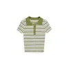 Para Europeu e Americano Transfronteiriço 2025 Novo Verão Feminino Casual Versátil Roupa de Trabalho Listrado Canelado Polo Manga Curta Tops