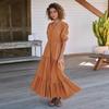 Saia popular transfronteiriça europeia e americana high-end feminina de decote V botão vestido rendado elegante de alta qualidade estilo francês