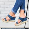 2021 verano nuevo Amazon wish comercio exterior color sólido pies talla grande cuerda de cáñamo tacón de cuña casual zapatillas de mujer