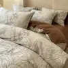 Juego de ropa de cama de cuatro piezas de alta calidad, amigable con la piel, todo algodón cepillado, funda de edredón estilo nórdico simple, ropa de cama de algodón puro, juego engrosado