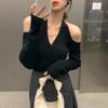 Corbata de Lazo Colgante Lindo Suéter de Punto para Hombro a Máquina para Mujer Cuello en V Ajustado Abrigo Cárdigan Otoño Estilo Suave Top