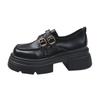 Mocasines de tacón grueso con doble hebilla estilo francés para mujer, Nuevo modelo de invierno 2026, Pequeños, Suela gruesa, Versátiles, Zapatos de cuero británico
