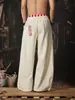 Fabricante Original Estilo Retro Americano Cintura Doble Patchwork Rayas Estampado de Letras Pantalones de Chándal Curvos Unisex Pantalones de Pierna Ancha