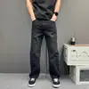 Jeans con Estampado Integral de Jacquard Ondulado para Hombre, Corte Recto, Estilo Vintage, Tacto de Alta Gama, Lavados, Pantalones Largos Casuales Versátiles