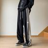 Pantalones deportivos de rayas con contraste de colores para hombre, otoño, nuevo estilo americano, marca de moda retro, pantalones casuales de pierna ancha con costuras de cinta de calle alta
