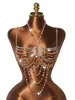 Moda feminina transfronteiriça nova europeia e americana YYF: corrente corporal de cristal rosa, franja de metal com pedras preciosas, corrente de peito com contas sexy e vibrante
