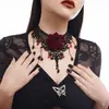 Collar de Halloween con Borlas de Rosa Transfronterizo Europeo y Americano para Mujer, Gargantilla de Encaje Gótico