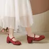 2026 Primavera/Otoño Nuevo Lazo de Mariposa de Una Correa Tacón Grueso con Falda Gamuza Versátil Zapatos de Ballet Individuales para Mujer