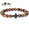 Pulsera Cruzada de Piedra Ojo de Tigre Natural de 8 mm Turquesa Sintética Roja y Azul Negra de Gran Venta Transfronteriza para Hombres y Mujeres al por Mayor