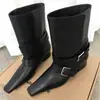 Diseño de nicho estilo coreano, cuello reversible, botines Martin de punta cuadrada pequeña para mujer, 2026 tacón grueso Chelsea ajustados botines cortos