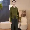 Traje de Dos Piezas de Punto Verde Nuevo para Primavera y Otoño Pantalones Anchos para Mujer Conjunto Casual Delgado de Alta Gama Tendencia