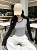Camiseta Básica de Manga Larga para Mujer, Estilo Otoño e Invierno, con Diseño de Bloques de Color, Ajustada, a la Moda, para Chicas