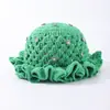 Nuevo Modelo Transfronterizo de Amazon: Sombrero de Ganchillo Hecho a Mano con Ala Fruncida, Patrón de Olas, con Pedrería y Diamantes de Colores