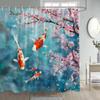 Cortina de ducha Daifa transfronteriza Flor rosa Pez Koi Flor de cerezo Pez carpa Piedra Estilo japonés Tela de poliéster Decoración de baño Gancho