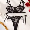 Encantador conjunto de lencería sexy de malla con bordados de estilo europeo y americano, fino, con aros, push-up, nuevo, con corazón de cinta