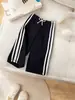 2026 Novo Modelo Calça Esportiva Casual de Verão para Meninas, Solta, Moderna, Listrada, de Perna Reta, Cintura Elástica, Longa, de Fábrica de Comércio Exterior