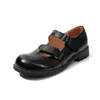 Sapatos de Couro Integral Estilo Novo da British Academy, Sapatos Mary Jane Marrons de Salto Médio com Bico Redondo e Fivela, Sapatos Sociais Uniformes