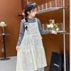 Conjunto Infantil 2025 Novo Vestido Jeans Top Três Peças Versátil Estilo Coreano Roupas Infantis Casual Versátil