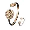 Pulsera y anillo deslumbrantes florales de circonita transfronterizos, juego de venta caliente, pulsera versátil de moda de alta gama exquisita