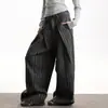 Calça Casual de Lã Listrada Estilo Retro Americano Old Money para Homens e Mulheres, Nova Calça Versátil de Perna Larga Solta Corte Reto Emagrecimento