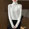 Camiseta Básica de Manga Larga de Punto para Mujer, Color Sólido, Cuello Alto, Forro Polar, Otoño e Invierno, Ajuste Ceñido, Cálida, Amigable con la Piel