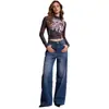 Jeans de Mujer Europeos y Americanos de Venta Directa Transfronteriza, Modernos, Retro, de Cintura Alta, Holgados, Pierna Recta, con Caída, hasta el Suelo