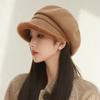 Sombrero octogonal de otoño e invierno para mujer, cara pequeña, tres en uno, forrado de vellón, cálido, boina japonesa lisa de felpa, sombrero de pescador